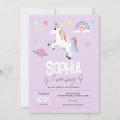 Meisjes Paarse Girly Eenhoorn Kinder 4e Verjaardag Kaart (Voorkant)