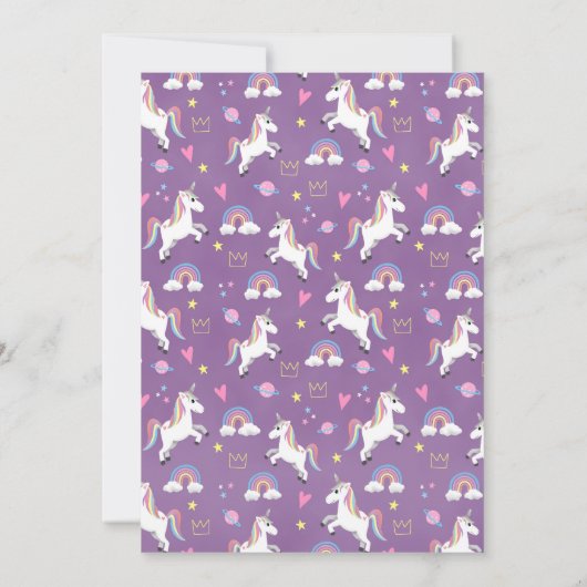 Meisjes Paarse Girly Eenhoorn Kinder 4e Verjaardag Kaart (Achterkant)