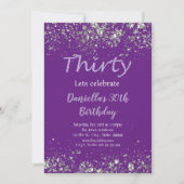 Meisjes Paarse Glitter 30ste Verjaardag Uitnodigen Kaart (Voorkant)
