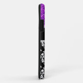 Meisjes Paarse Glitter Black Damask gepersonalisee Case-Mate iPhone Case (Achterkant/rechts)