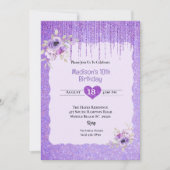 Meisjes Paarse Glitter Bloemen 10e Verjaardagsfees Kaart (Voorkant)