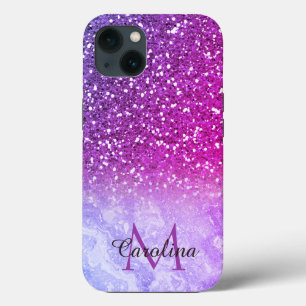 Meisjes Paarse Glitter en Marble, gepersonaliseerd Case-Mate iPhone Case