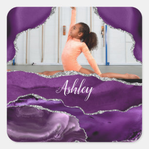 Meisjes Paarse Glitter Gepersonaliseerde Foto en N Vierkante Sticker