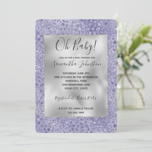 Meisjes Paarse Glitter Glitz Leopard print Kaart (Staand voorkant)