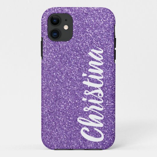 Meisjes Paarse Glitter Name Persoonlijk Case-Mate iPhone Case (Achterkant)
