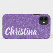 Meisjes Paarse Glitter Name Persoonlijk Case-Mate iPhone Case (Achterkant (horizontaal))