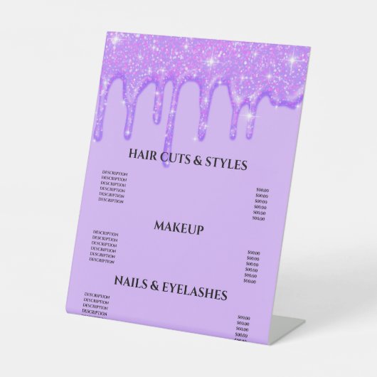 Meisjes Paarse Glitter Pedestal Sign Reclamebord Met Voetstuk (Voorkant)