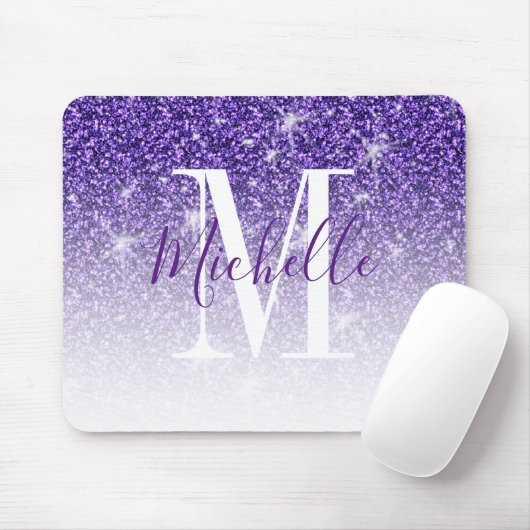 Meisjes Paarse Glitter Sparkle Monogram Muismat (Met muis)