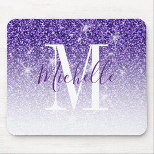 Meisjes Paarse Glitter Sparkle Monogram Muismat