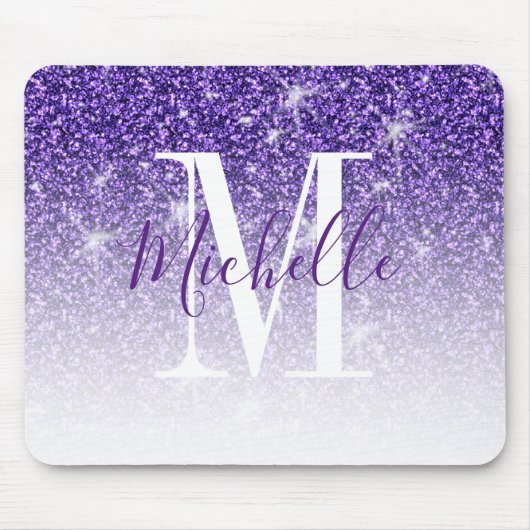 Meisjes Paarse Glitter Sparkle Monogram Muismat (Voorkant)