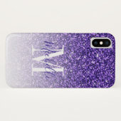 Meisjes Paarse Glitter Sparkles Monogram Case-Mate iPhone Case (Achterkant (horizontaal))