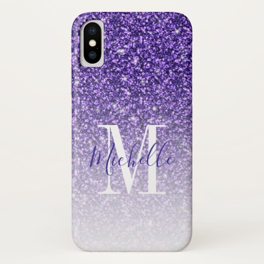 Meisjes Paarse Glitter Sparkles Monogram Case-Mate iPhone Case (Achterkant)