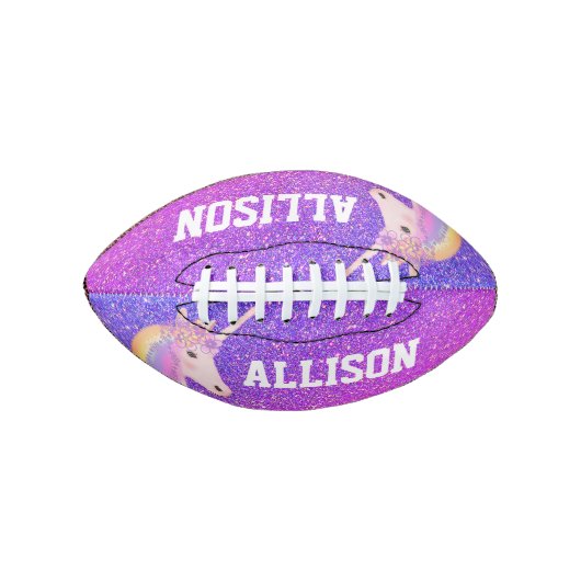 Meisjes Paarse Glitter Unicorn Kinder Gepersonalis American Football (Voorkant)