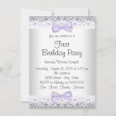 Meisjes Paarse Grijs 1e Verjaardagsfeest Kaart (Achterkant)