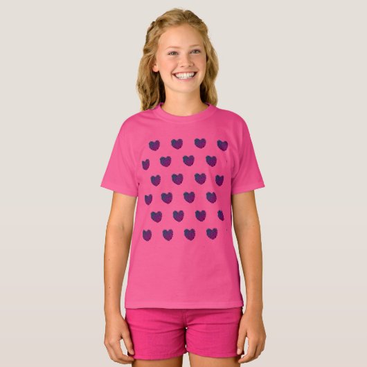 Meisjes paarse hart T-shirt (Voorkant volledig)