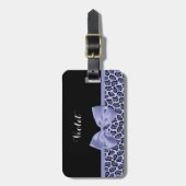 Meisjes Paarse Jaguar print lavender Bow met naam Bagagelabel (Voorkant verticaal)