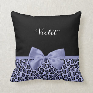 Meisjes Paarse Jaguar print lavender Bow met naam Kussen