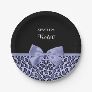 Meisjes Paarse Jaguar print lavender Bow met naam Papieren Bordje