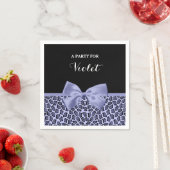 Meisjes Paarse Jaguar print lavender Bow met naam Servet (Insitu)