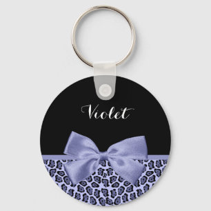 Meisjes Paarse Jaguar print lavender Bow met naam Sleutelhanger