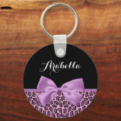 Meisjes Paarse Jaguar printplaat met naam Sleutelhanger (Voorkant)