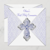 Meisjes Paarse kant Eerste Communie Kaart (Voorkant / Achterkant)