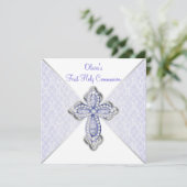 Meisjes Paarse kant Eerste Communie Kaart (Staand voorkant)