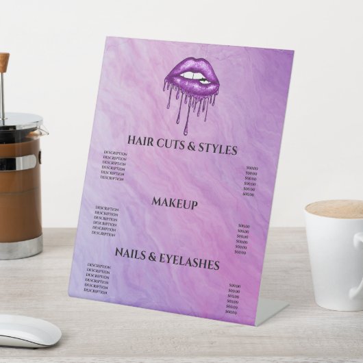 Meisjes Paarse lips Glitter Pedestal Sign Reclamebord Met Voetstuk (Insitu)