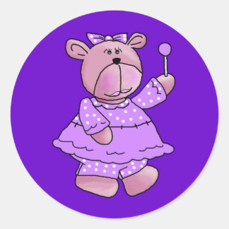 Meisjes Paarse Lollybeer voor Kinderen Ronde Sticker