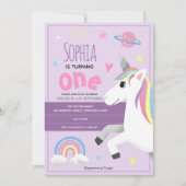 Meisjes Paarse regenboog Unicorn Kinder 1e verjaar Kaart (Voorkant)