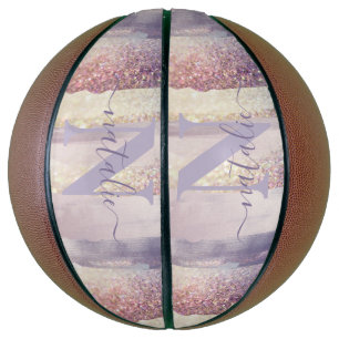 Meisjes paarse roze glitter sparkle initiaal basketbal