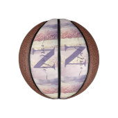 Meisjes paarse roze glitter sparkle initiaal name basketbal (Verticaal)