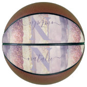Meisjes paarse roze glitter sparkle initiaal name basketbal (Voorkant)