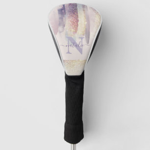 Meisjes paarse roze glitter sparkle initiaal name golfheadcover