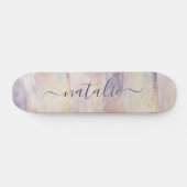 Meisjes paarse roze glitter sparkle initiaal name persoonlijk skateboard (Horizontaal)