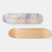 Meisjes paarse roze glitter sparkle initiaal name persoonlijk skateboard (Horizontaal)