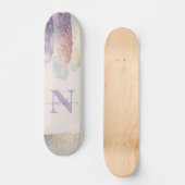 Meisjes paarse roze glitter sparkle initiaal name persoonlijk skateboard (Voorkant)