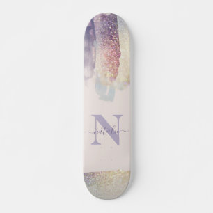 Meisjes paarse roze glitter sparkle initiaal name persoonlijk skateboard