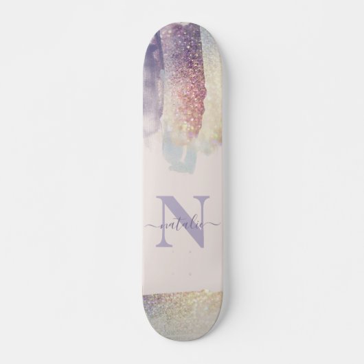 Meisjes paarse roze glitter sparkle initiaal name persoonlijk skateboard (Voorkant)