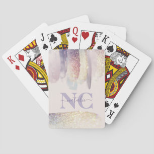 Meisjes paarse roze glitter sparkle initiaal name pokerkaarten