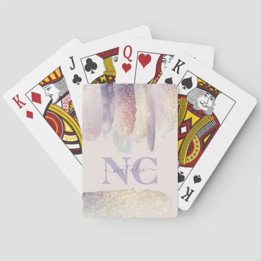 Meisjes paarse roze glitter sparkle initiaal name pokerkaarten (Achterkant)