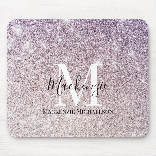 Meisjes Paarse roze Ombre Glitter Monogram Naam Muismat (Voorkant)