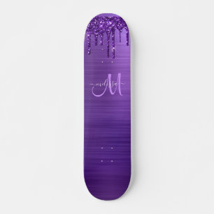 Meisjes Paarse Sterven Glitter Monogram Naam Persoonlijk Skateboard