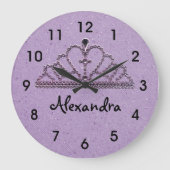 Meisjes Paarse Tiara Princess Wall Clock Grote Klok (Voorkant)