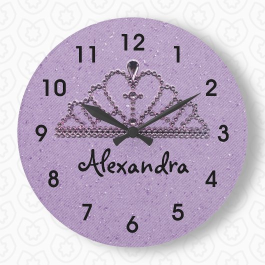 Meisjes Paarse Tiara Princess Wall Clock Grote Klok