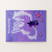 Meisjes Paarse Unicorn - Gepersonaliseerd Legpuzzel (Horizontaal)