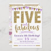 Meisjes Paarse vijfde en vijfde verjaardag Kaart (Voorkant / Achterkant)