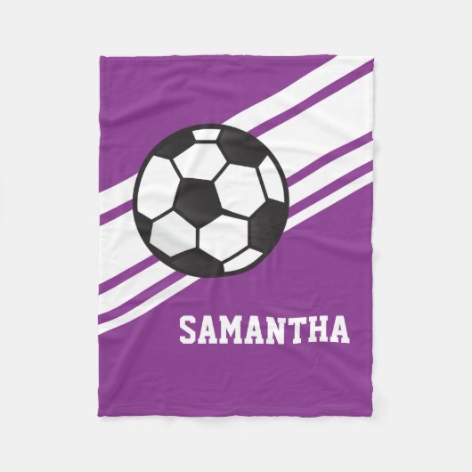 Meisjes Paarse Voetbal Sport Persoonlijke naam Fleece Deken (Voorkant)