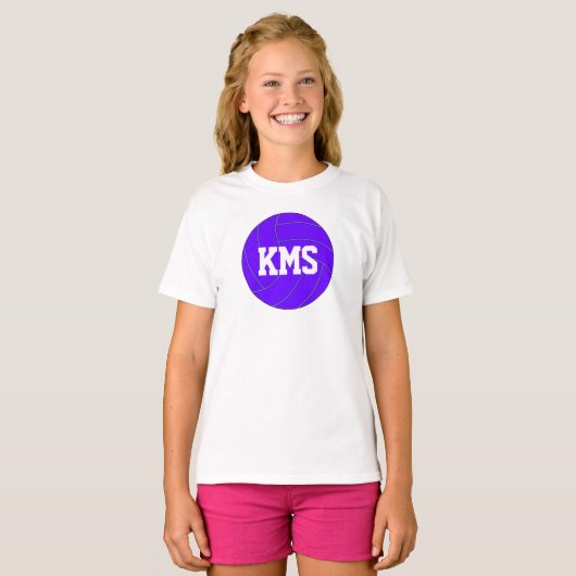 Meisjes Paarse Volleybal Custom Text School Letter T-shirt (Voorkant volledig)