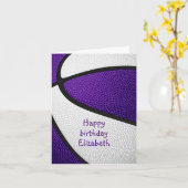 Meisjes paarse witte basketbal Happy Birthday Kaart (Gele Bloem)
